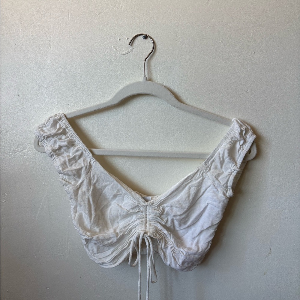 White cinch front crop Top